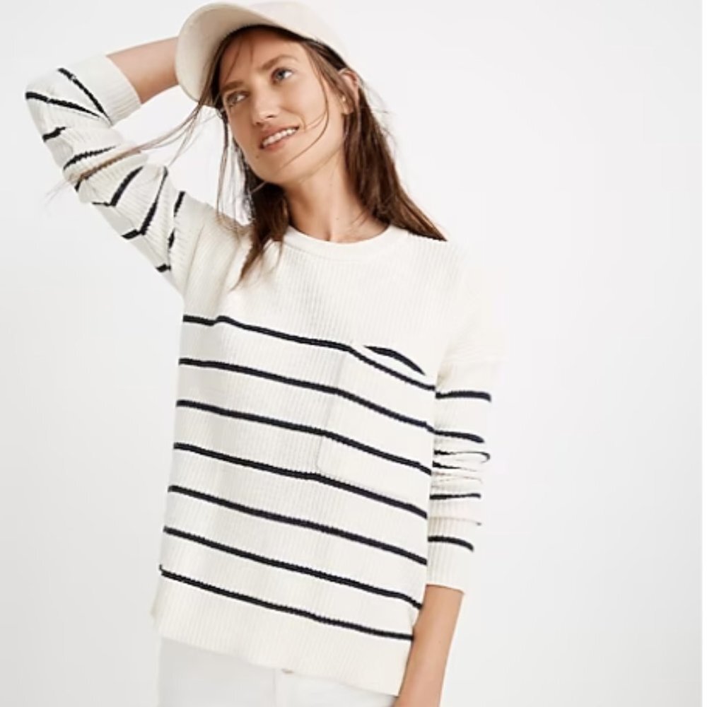 Madewell Thompson Pocket Pullover Sweater in Nautical Stripe